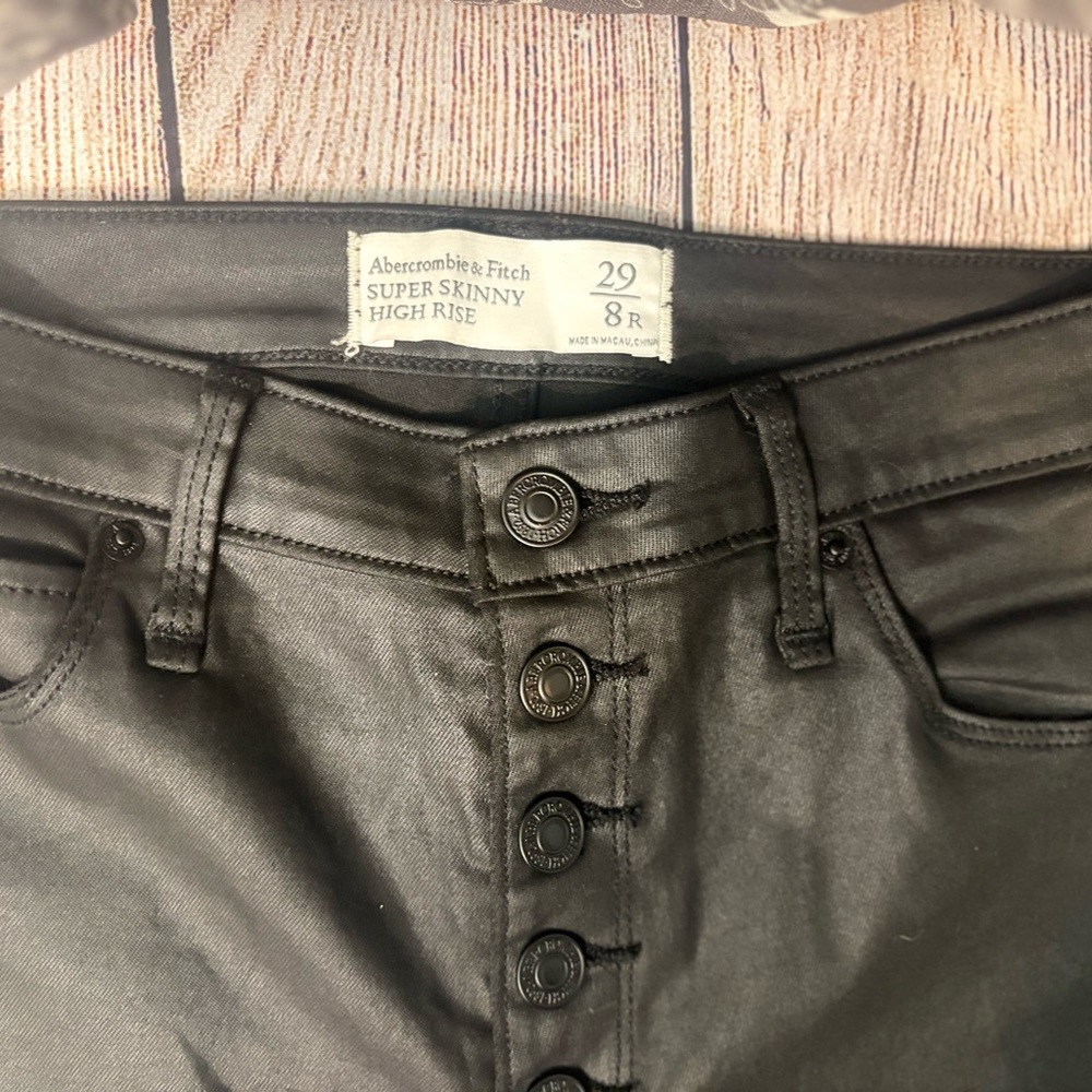 Abercrombie & Fitch Black Leather Super Skinny Jeans